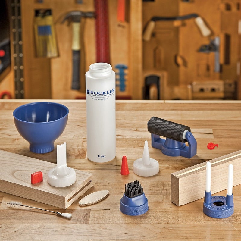 Rockler Wood Glue Applicator Set â€“ Wood Working Glue Bottle (8oz) w/Glue Spout & Red Cap, Glue Line Centering Attachment, Silicone Glue Brush, & More â€“ Easy to Clean Bottle with Brush Applicator - Image 3